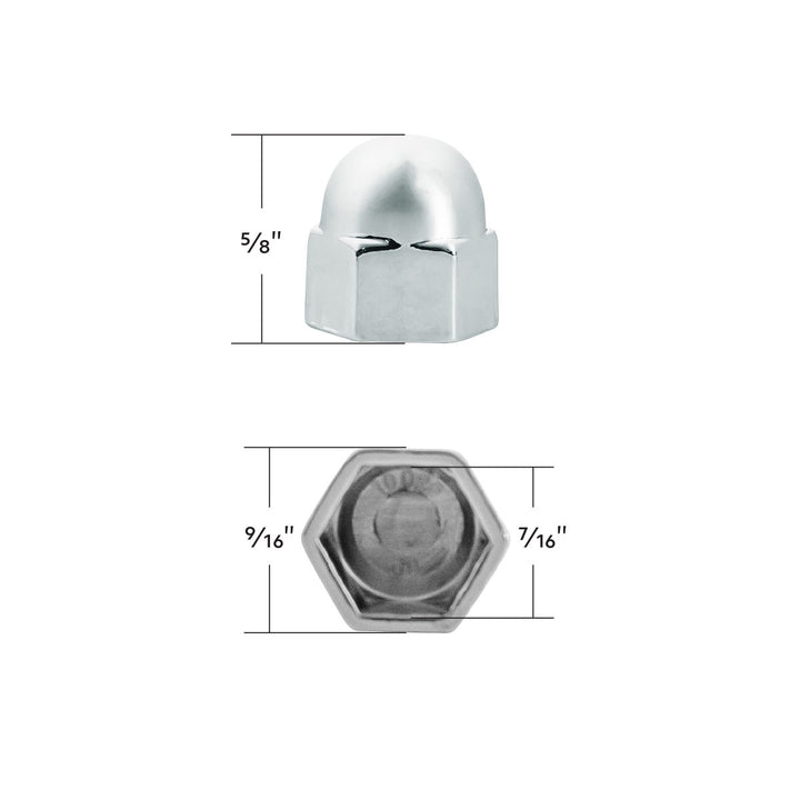 7/16" x 5/8" Chrome Die-Cast Acorn Nut Cover (50 pcs/Bag)