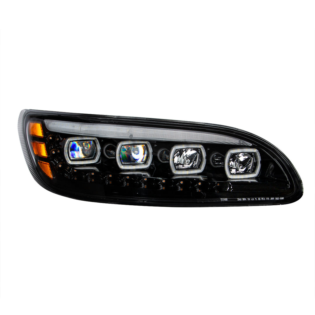 Black Quad - LED Headlight With LED DRL &amp; Seq. Signal For 2005-2015 Peterbilt 386 - Passenger