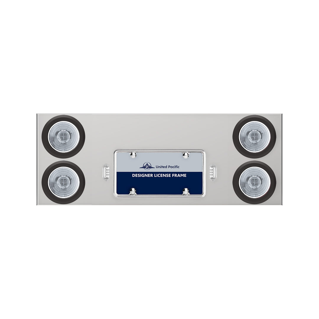 33-3/4" Stainless Rear Center Panel With 4 x 13 LED 4" Abyss Lights &amp; Grommets - Red LED/Clear Lens