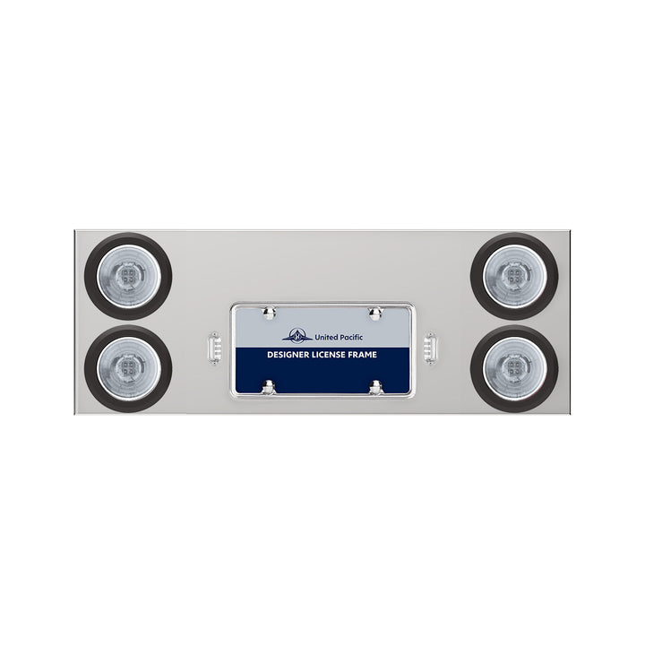 33-3/4" Stainless Rear Center Panel With 4 x 13 LED 4" Abyss Lights &amp; Grommets - Red LED/Clear Lens
