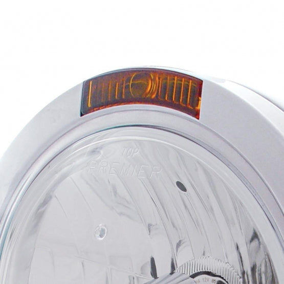 Stainless Steel Bullet Classic Headlight Crystal H4 Bulb &amp; Turn Signal - Amber Lens