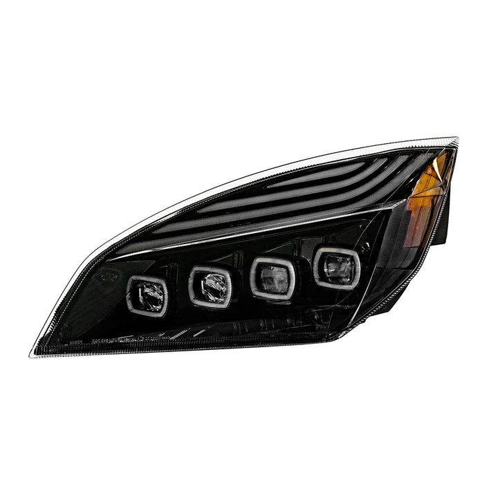 Black Quad - LED Headlight With LED DRL &amp; Seq. Signal For 2018-2024 Freightliner Cascadia - Driver
