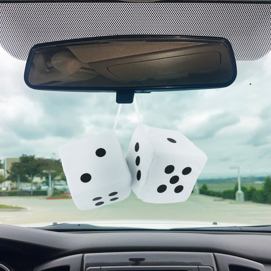 3" x 3" Classic Fuzzy Dice, White (Pair)