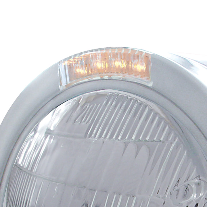 Stainless Steel Bullet Half Moon Headlight 6014 Bulb &amp; LED Turn Signal - Clear Lens