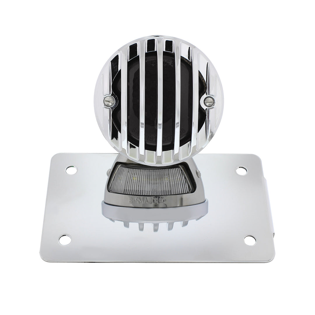Motorcycle LED "Bobber" Style Horizontal Tail Light With Chrome Grille Bezel - Smoke Lens