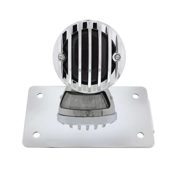Motorcycle LED "Bobber" Style Horizontal Tail Light With Chrome Grille Bezel - Smoke Lens