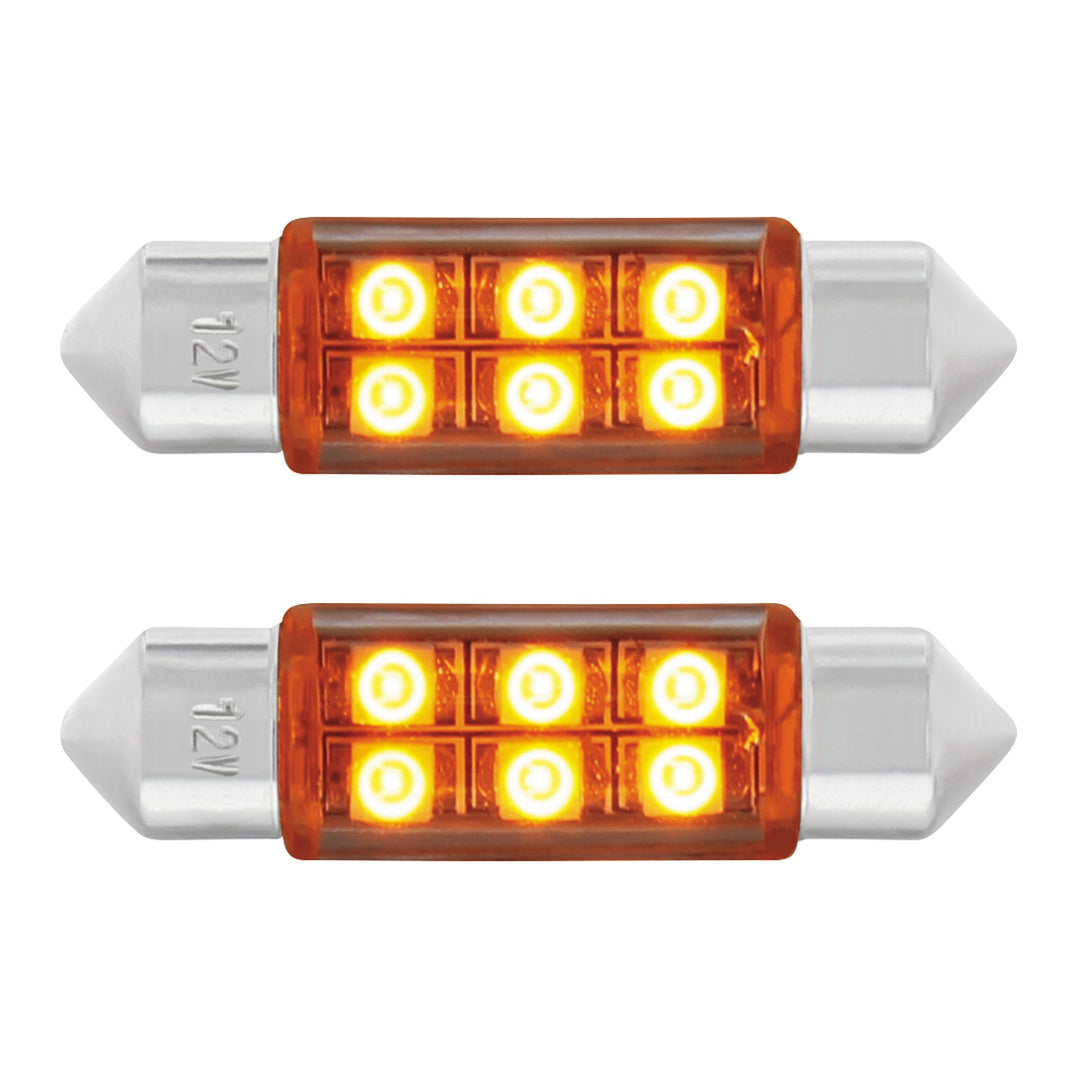 6 SMD High Power Micro LED 6418/6461 - 36mm Dome Light Bulb - Amber (2-Pack)