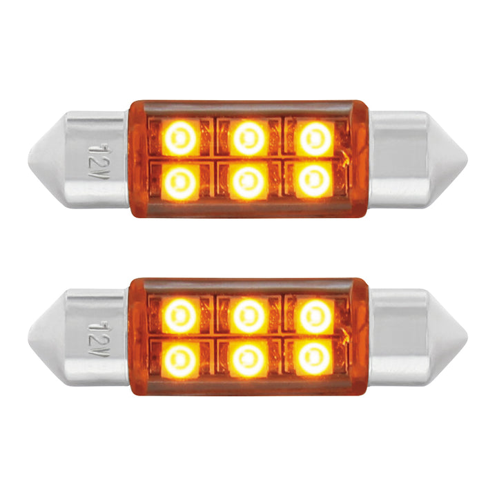 6 SMD High Power Micro LED 6418/6461 - 36mm Dome Light Bulb - Amber (2-Pack)