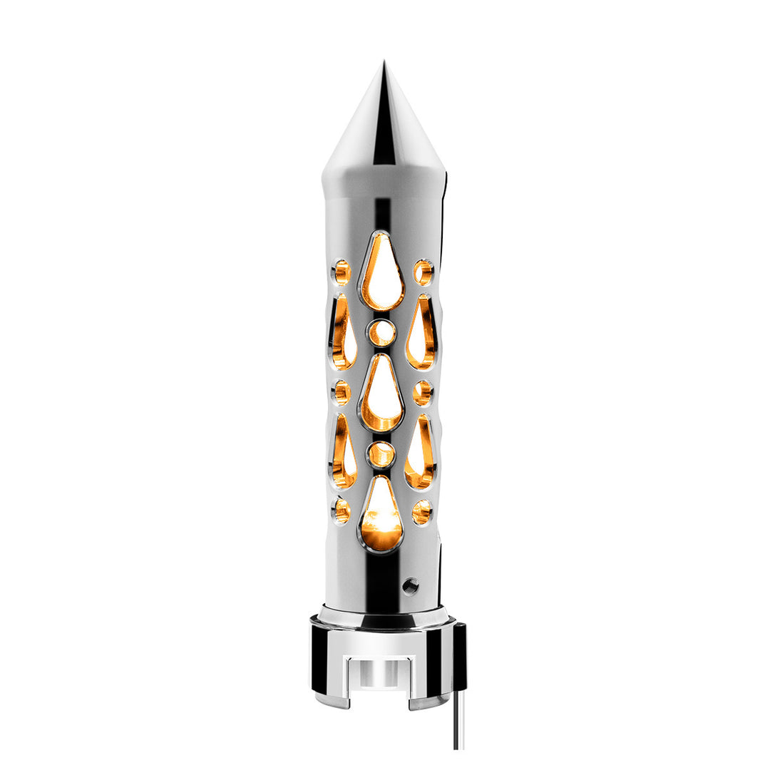 Brooklyn Style Spike Gearshift Knob With LED 13/15/18 Speed Adapter - Chrome/Amber LED