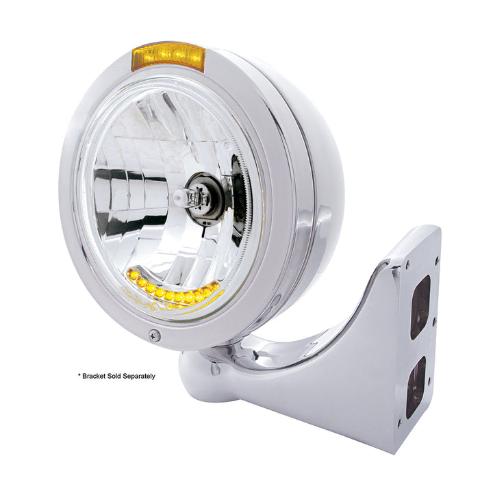 Stainless Steel Bullet Classic Headlight H4 With 10 Amber LED &amp; Dual Mode LED Signal - Amber Lens