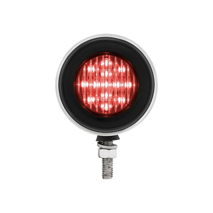 Stainless 2-1/2" Double Face Light With LED Lights &amp; Grommets - Amber &amp; Red LED/Clear Lens