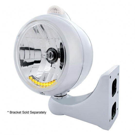 Stainless Steel Guide 682-C Headlight H4 With 6 Amber LED &amp; LED Signal - Clear Lens