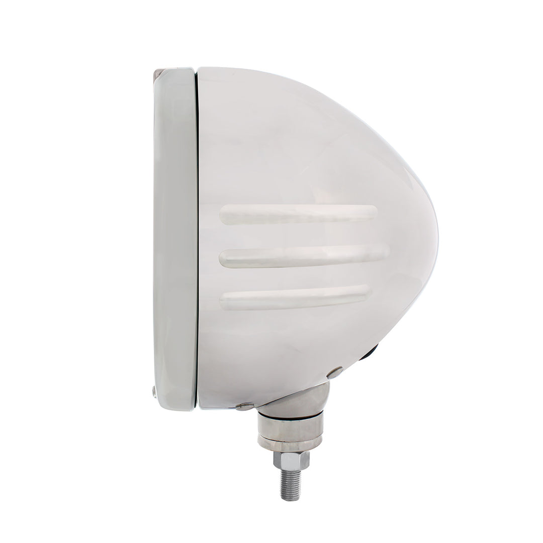 Stainless Steel Classic Stripe Headlight No Bulb With LED Signal - Clear Lens