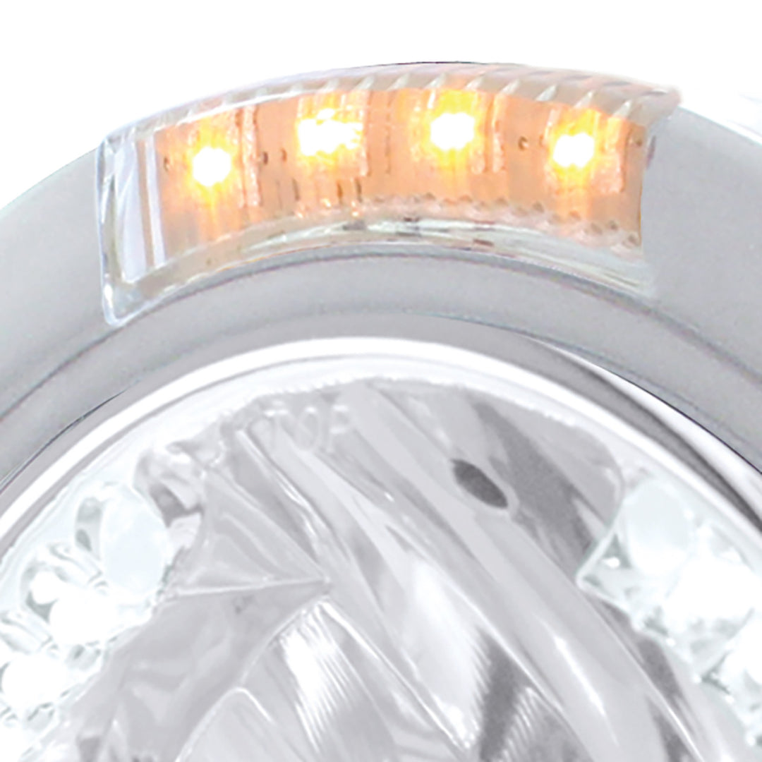 Stainless Steel Bullet Half Moon Headlight H4 With White LED &amp; Signal - Clear Lens