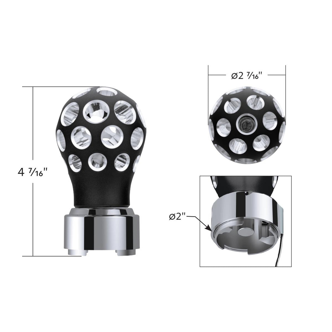 Thread-On Matte Black Phoenix Style Ball Gearshift Knob With LED 9/10 Speed Adapter - Blue LED