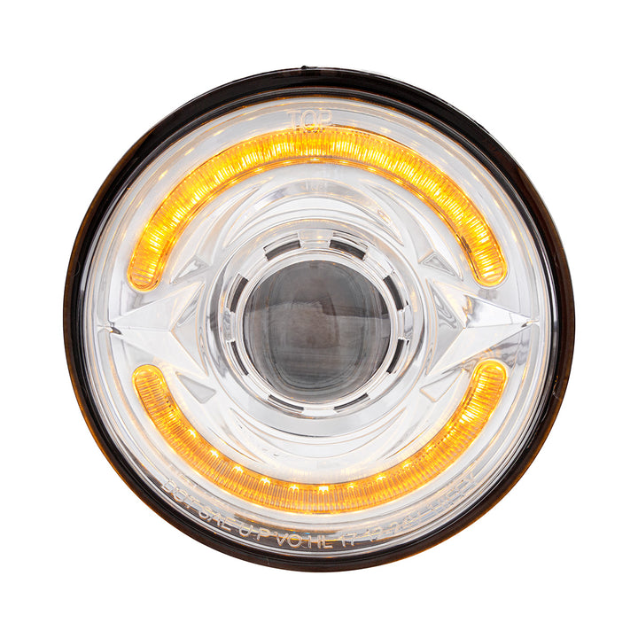 ULTRALIT - LED 5-3/4" Round Headlight With 60 LED Dual Color Light Bar, Amber &amp; White LED - Low Beam