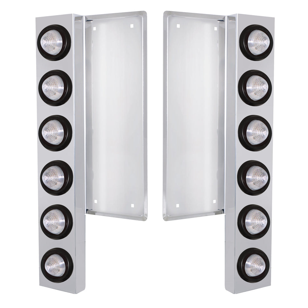 FL Stainless Steel Front Air Cleaner Bracket W/12 x 9 LED 2" Beehive Lights - Amber LED/Clear Lens