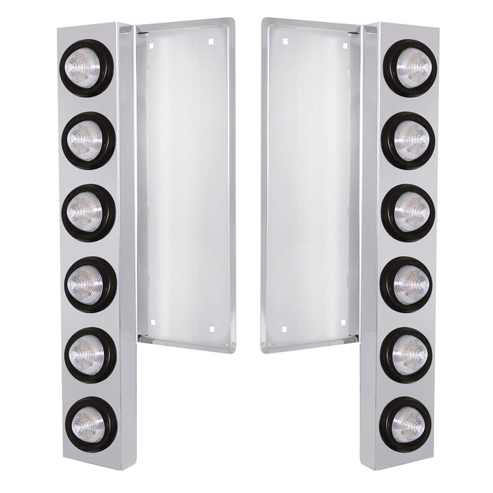FL Stainless Steel Front Air Cleaner Bracket W/12 x 9 LED 2" Beehive Lights - Amber LED/Clear Lens