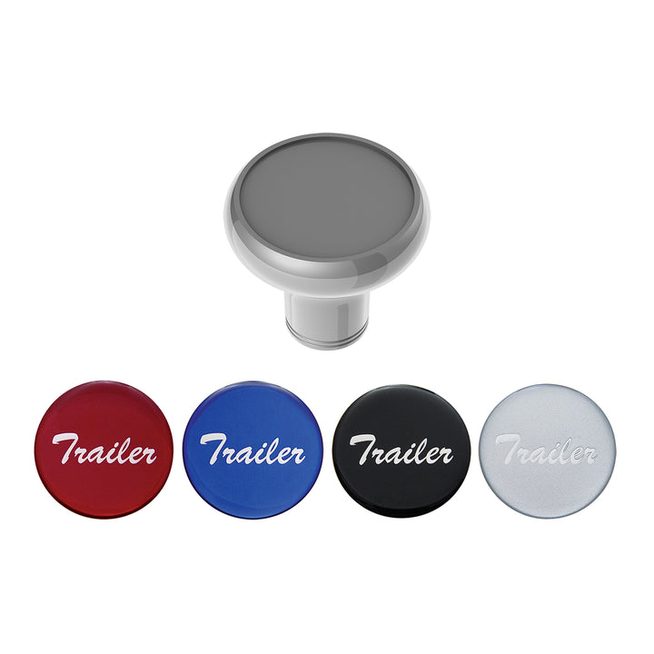 Deluxe Aluminum Screw-On Air Valve Knob With Multi - Color Glossy Trailer Sticker - Liquid Silver