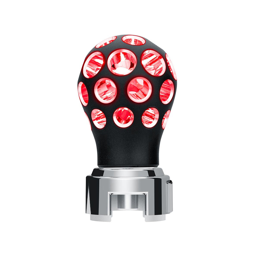 Thread-On Matte Black Phoenix Style Ball Gearshift Knob With LED 13/15/18 Speed Adapter - Red LED