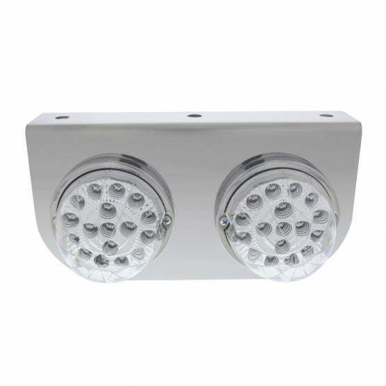 Stainless Light Bracket With 2 x 17 LED Dual Function Clear Reflector Lights - Clear Lens