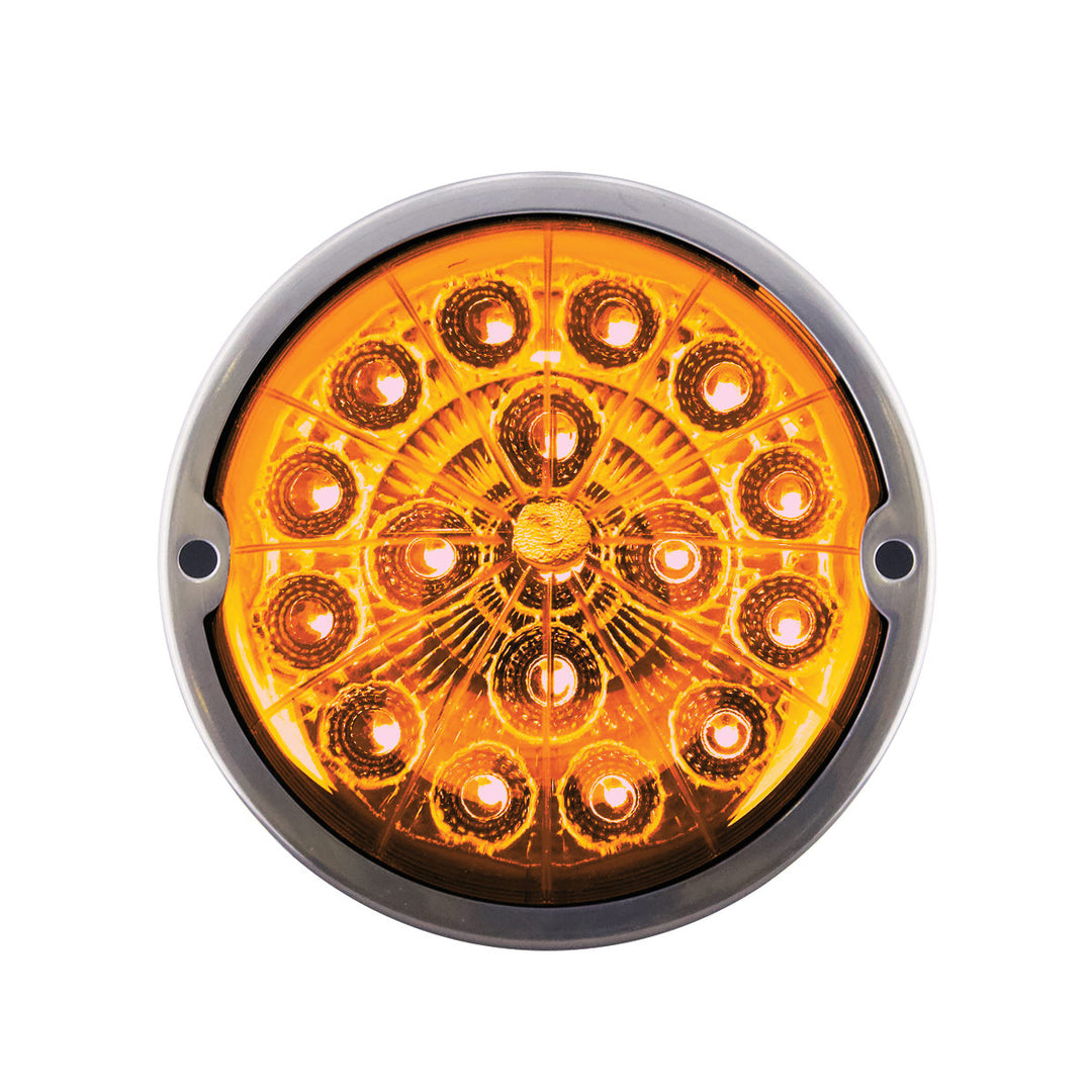 17 LED Watermelon Double Fury Light Flush Mount Kit With Low Profile Stainless Steel Bezel - Amber &amp; White LED/Clear Lens