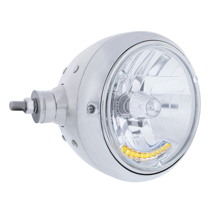 Stainless Steel Guide 682-C Style Headlight Assembly W/Crystal Lens &amp; 10 LEDs Position Light - L/H (Horizontal Mount)