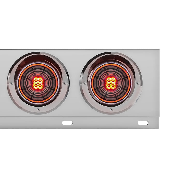 3-3/4" Bolt Pattern Chrome Spring Loaded Bar With 6 x 4" 13 Red LED Abyss Lights &amp; Visors - Clear Lens (Pair)