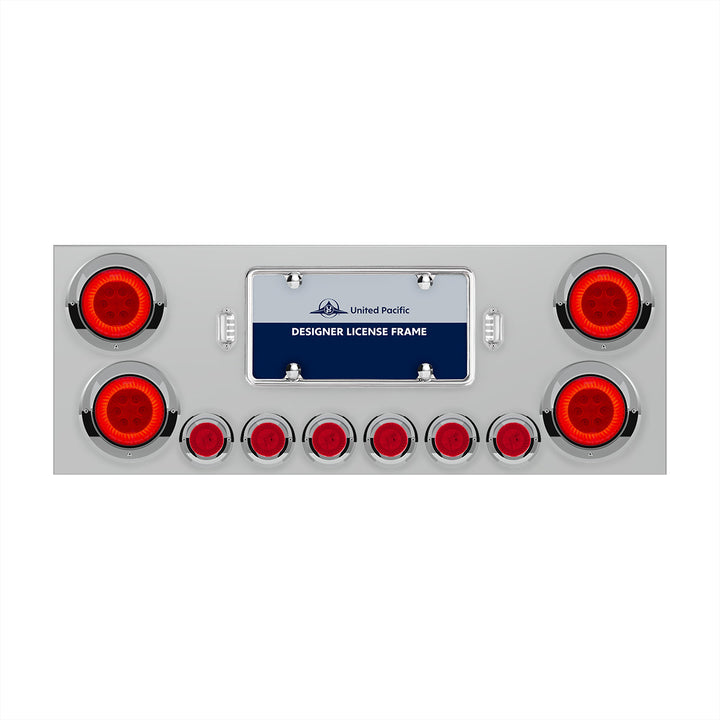 Stainless Steel Rear Center Panel With Four 16 LED 4" Turbine Light &amp; Six 7 LED 2" Lights &amp; Visor - Red LED/Red Lens
