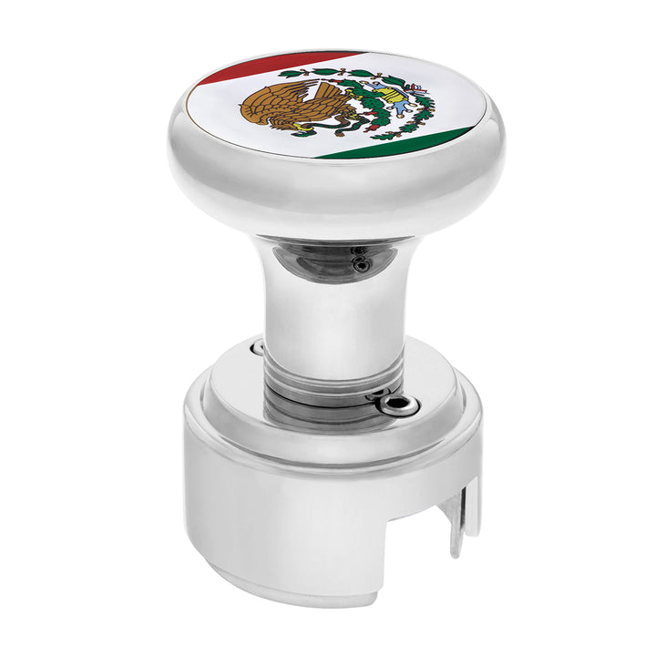 Thread-On Gearshift Knob With 13/15/18 Speed Adapter &amp; Mexico Flag Sticker - Chrome