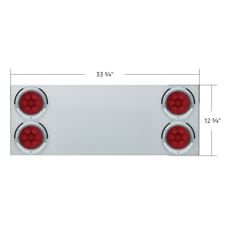33-3/4" Stainless Rear Center Panel With Four 7 LED 4" Light &amp; Bezel (No LP Holes) - Red LED/Red Lens - CS