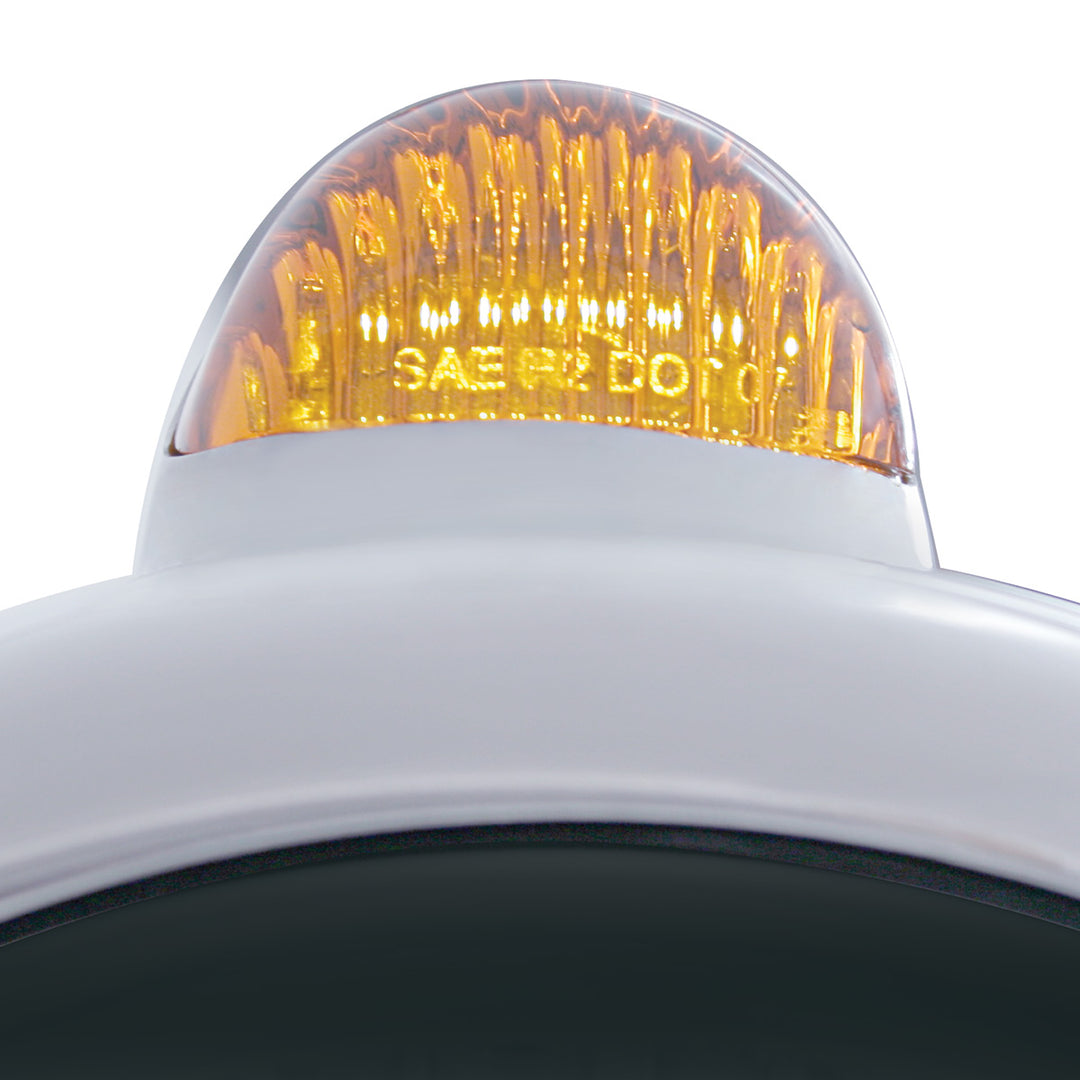 Stainless Steel Guide 682-C Headlight H4 With White LED &amp; Dual Mode LED Signal - Amber Lens