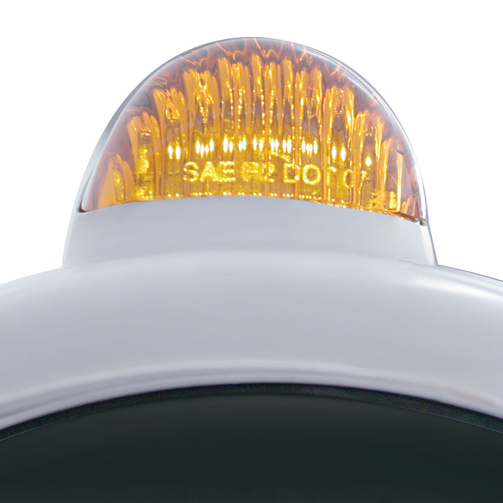 Stainless Steel Guide 682-C Headlight H4 With White LED &amp; Dual Mode LED Signal - Amber Lens
