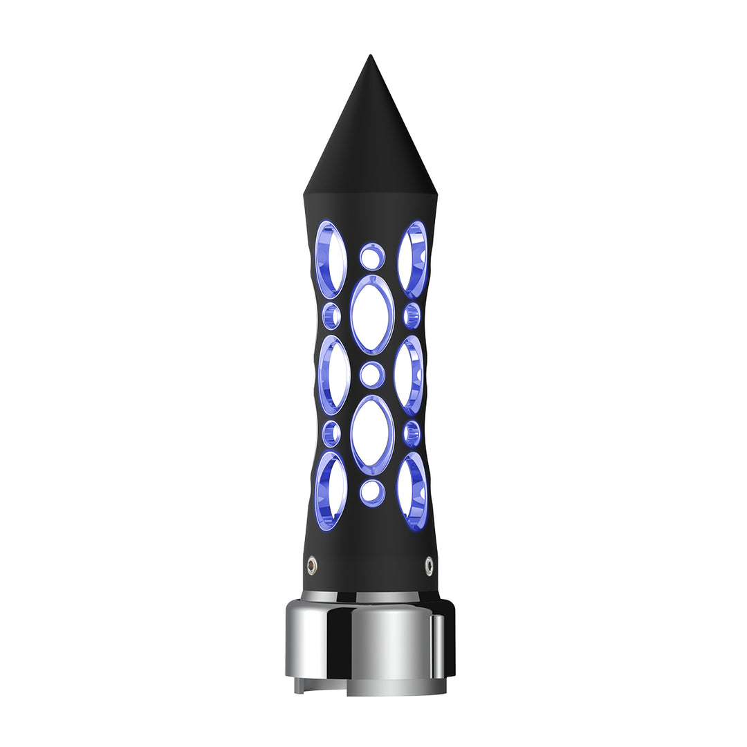 Thread-On Daytona Style Spike Gearshift Knob With LED 9/10 Speed Adapter - Black/Blue LED