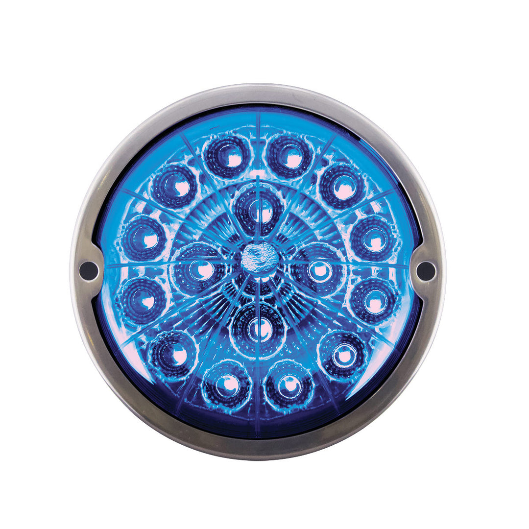 17 LED Watermelon Double Fury Light Flush Mount Kit With Low Profile Stainless Steel Bezel - Red &amp; Blue LED/Clear Lens