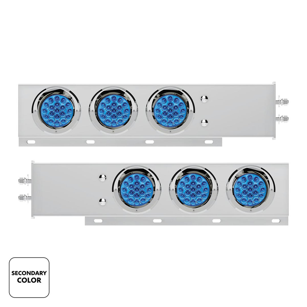 2" Bolt Pattern Stainless Steel Spring Loaded Light Bar With 6X Double Fury 19 LED Lights &amp; Visors - Red &amp; Blue LED (Pair)