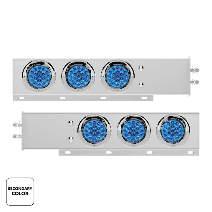 2" Bolt Pattern Stainless Steel Spring Loaded Light Bar With 6X Double Fury 19 LED Lights &amp; Visors - Red &amp; Blue LED (Pair)
