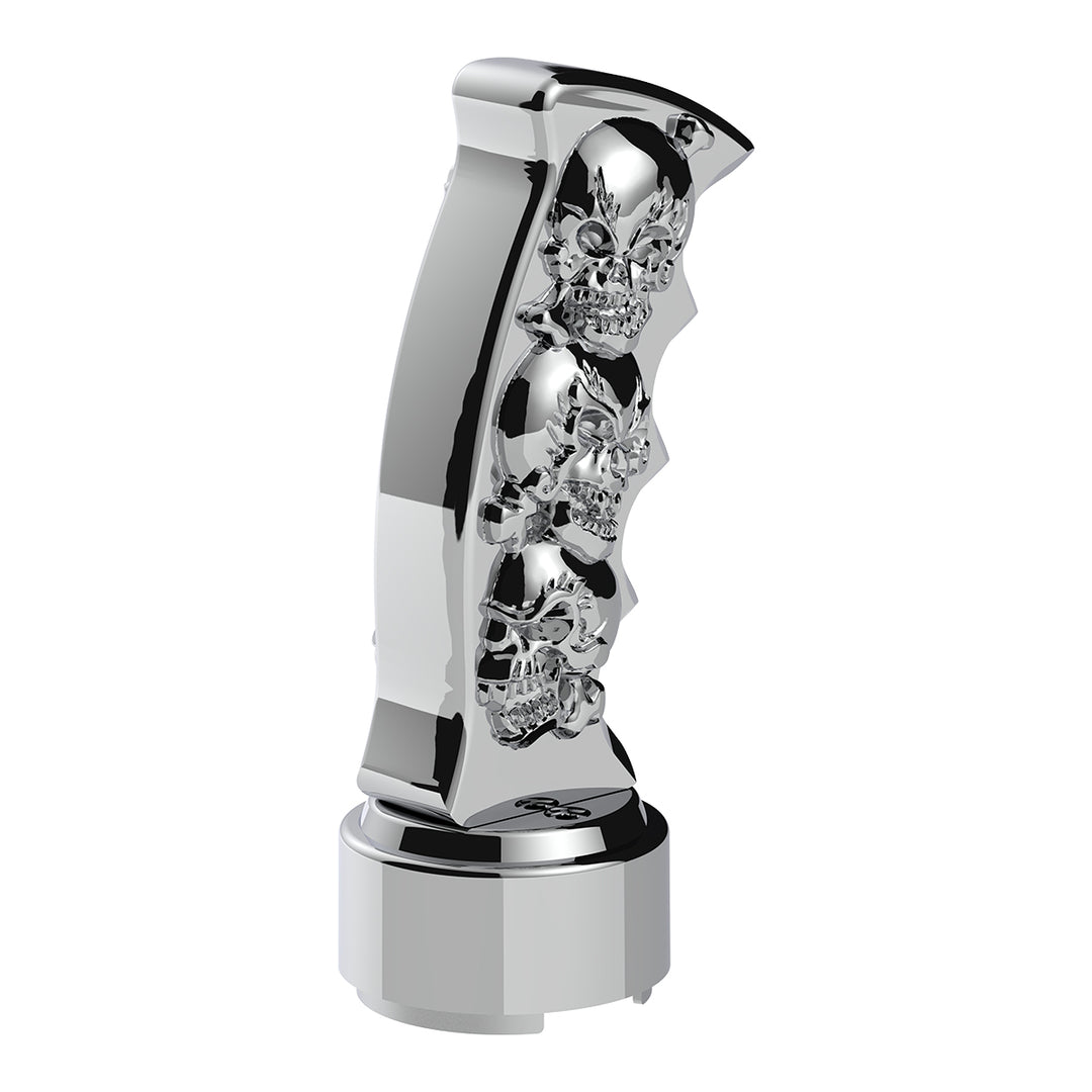 Thread-On Skulls Pistol Grip Gearshift Knob With 13/15/18 Speed Adapter - Chrome