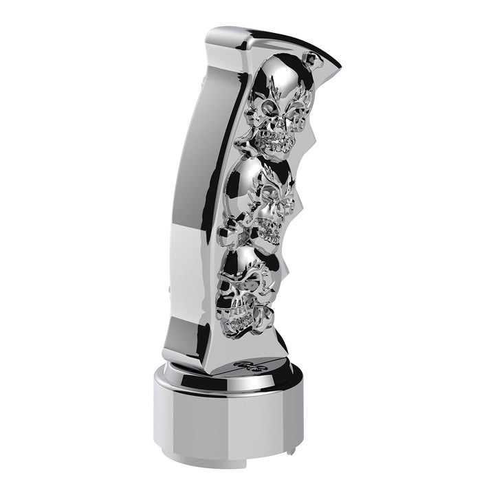 Thread-On Skulls Pistol Grip Gearshift Knob With 13/15/18 Speed Adapter - Chrome