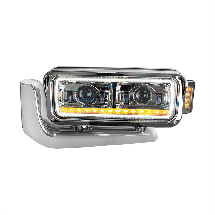 High Power LED Chrome Projection Headlight Assembly With Mounting Arm &amp; Turn Signal - Driver