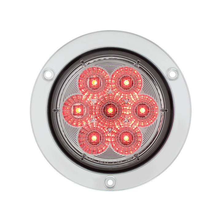 7 LED 4" Round Stainless Steel Flange Light (Stop, Turn &amp; Tail) - Red LED/Clear Lens