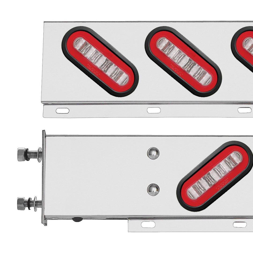3-3/4" Bolt Pattern Stainless Steel Spring Loaded Bar With 6 x 22 Red LED 6" Oval GloLight &amp; Grommet - Clear Lens (Pair)