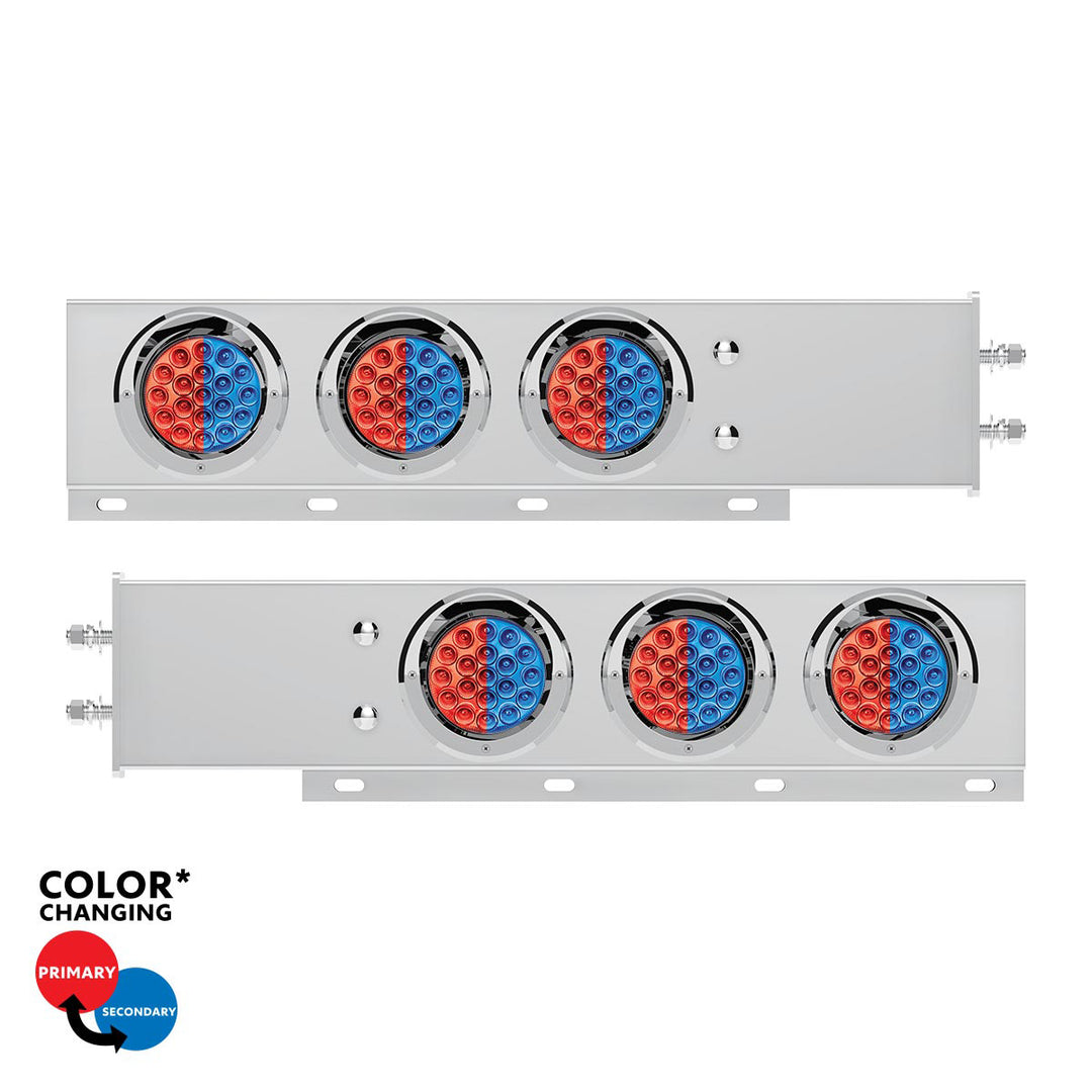 2-1/2" Bolt Pattern Stainless Steel Spring Loaded Light Bar With 6X Double Fury 19 LED Lights &amp; Visors - Red &amp; Blue(Pair)