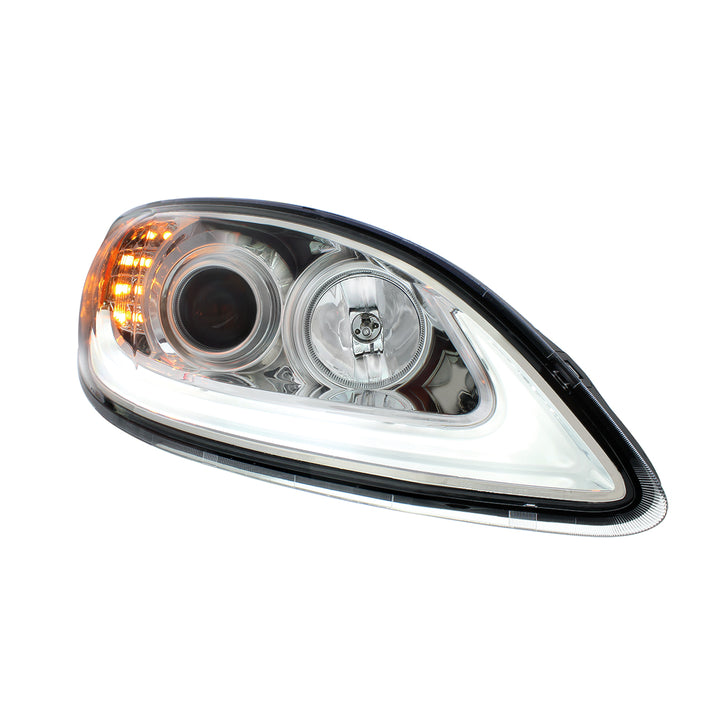 Chrome Projection Headlight With LED Turn Signal &amp; Light Bar For 2006-2017 International Prostar - Passenger