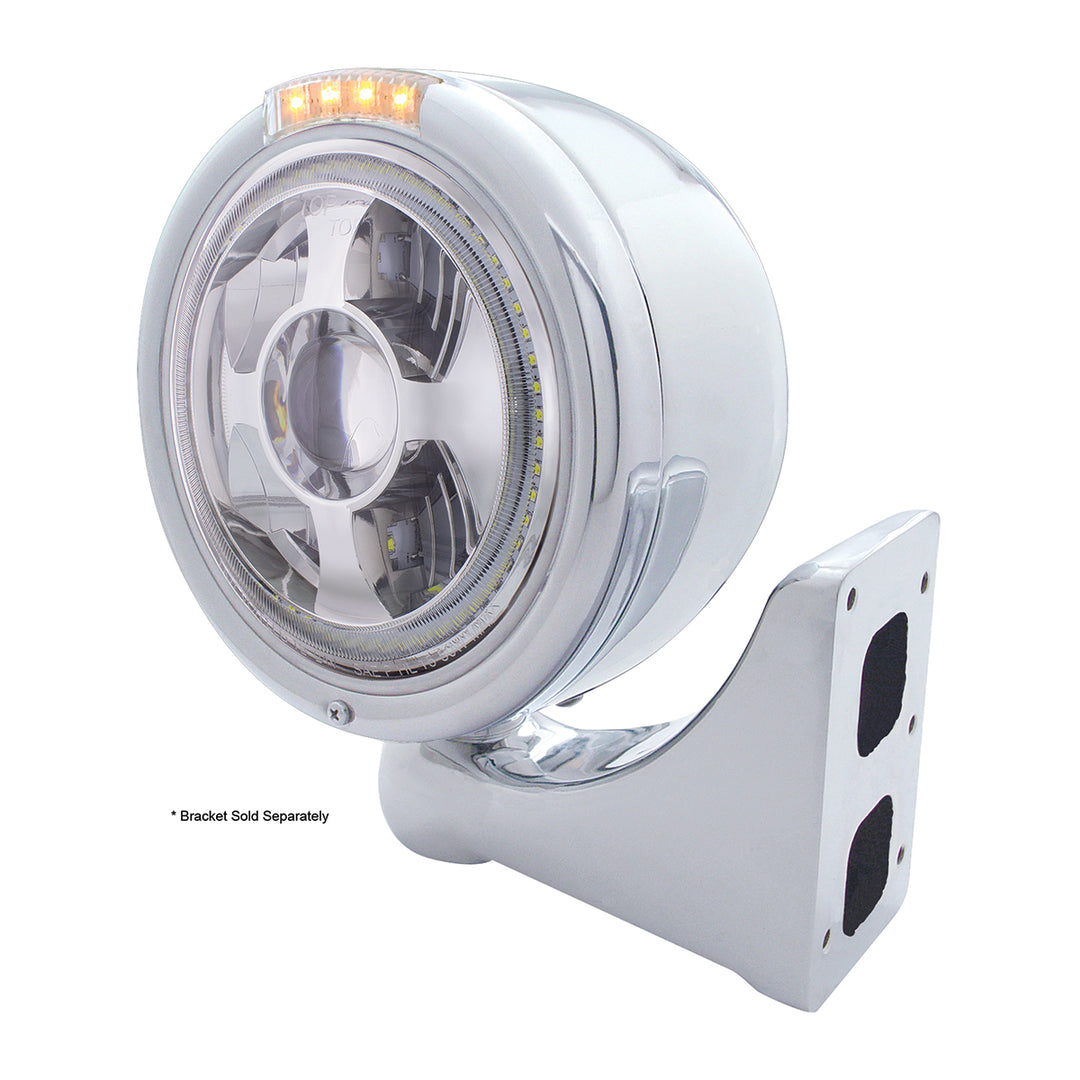 Stainless Steel Bullet Half Moon Headlight LED Projection Headlight &amp; LED Turn Signal - Clear Lens