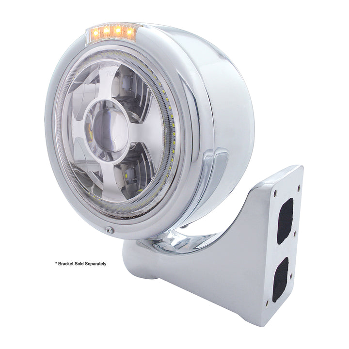 Stainless Steel Bullet Half Moon Headlight LED Projection Headlight &amp; LED Turn Signal - Clear Lens