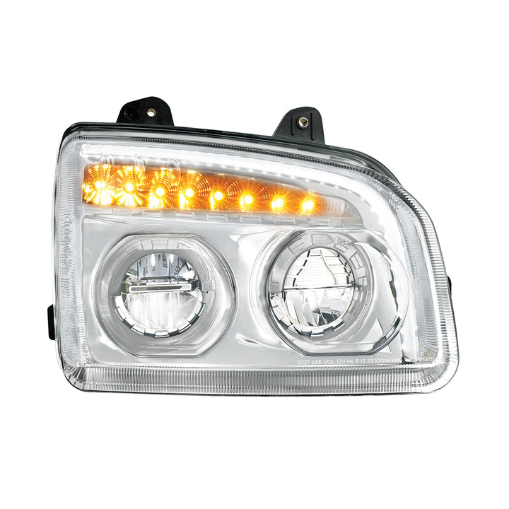 High Power LED Chrome Headlight With LED Turn Signal &amp; Light Bar For 2015-2025 Kenworth T880 - Passenger