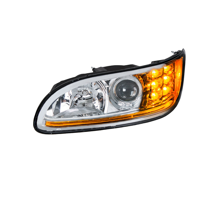 Chrome Projection Headlight With LED Turn &amp; Position Light for 2005-2015 Peterbilt 386 - Driver