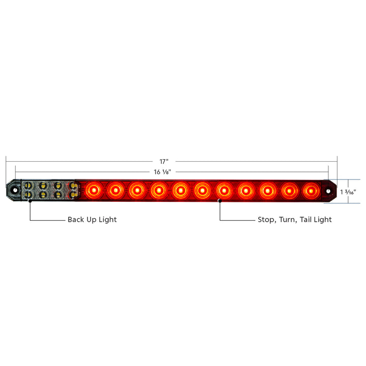 17" 27 LED Low Profile Light Bar (Stop, Turn &amp; Tail) With Back-Up Light - Red &amp; White LED/ Clear Lens