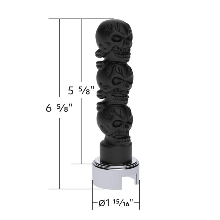 Thread-On 3 - Skull Gearshift Knob With Adapter For Eaton - Fuller 13/15/18 Speed Shifter - Matte Black